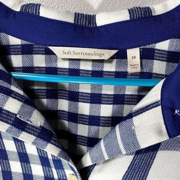 Soft Surroundings Huntleigh Button Up Asymmetric Plaid 3/4 Sleeve Top Size 2X - Picture 4 of 11